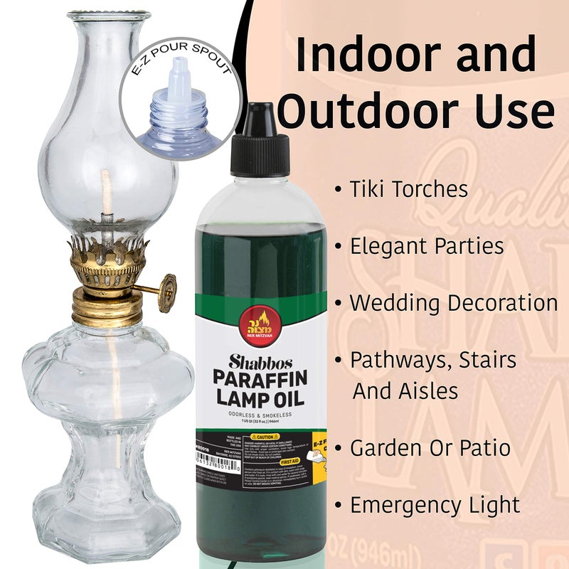 Ner Mitzvah Paraffin Lamp Oil - Green Smokeless, Odorless, Clean Burning Fuel for Indoor and Outdoor Use with E-Z Fill Cap and Pouring Spout - 32oz - Image 4